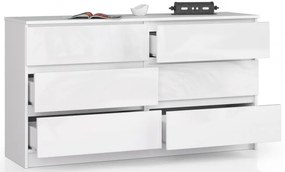 Komoda K140 6SZ CLP biela, lesk