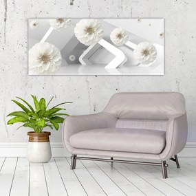 Abstraktný obraz s belostnými kvetmi (120x50 cm)