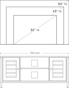 TV stolík, TV skrinka s lamelovými dvierkami, pre televízory do 50", rustikálny hnedý