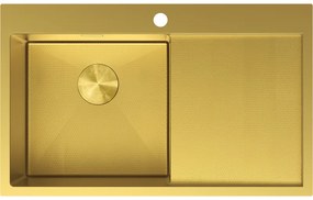 Mexen Exar, 1-komorový nerezový drez s odkvapkávačom, ľavý, 780 x 480 mm, brúsená zlatá, vzor voština, 6433781010L-55HC