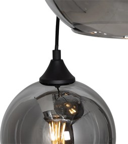 Art Deco závesné svietidlo čierne s dymovým sklom okrúhle 7-svetlo - Sandra