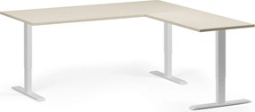 Výškovo nastaviteľný stôl, 180x180 cm, 3 motory, L/P, biela podnož, breza