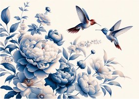 Sklenený obraz - Kolibríky nad kvetinou (70x50 cm)