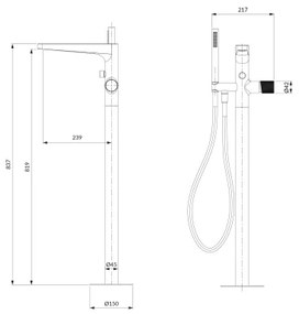 OMNIRES CT8033CR - Voľne stojacia vaňová sada s batériou CONTOUR lesklý chróm