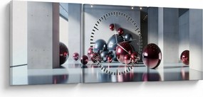 Obraz - 3D priestor s guľami II. (s hodinami) (90x30 cm)
