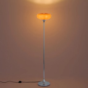 Retro stojaca lampa chrómová s oranžovým skleneným tienidlom 150 cm - Glaze
