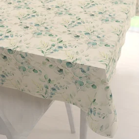 Biante Ľanový obdĺžnikový dekoračný obrus LEN-010 Modrozelené listy eukalyptu na režnom 60x100 cm