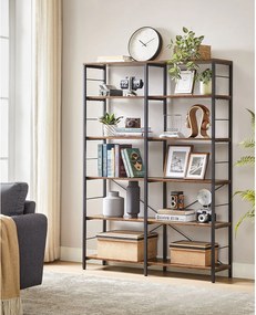 6-poschodová knižnica, vysoký úložný regál, 30 x 120 x 170 cm, hnedá a čierna