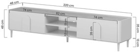 TV stolík Amilio 220 cm so zásuvkou - kašmír / olejovaný dub / úchytky svetlý dub