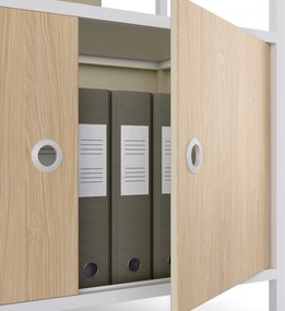 Kancelársky regál otvorený s tyčou na oblečenie, do recepcie a čakárne, kovový, biely/dub sonoma, 800x2200x400 mm: ARIEL Eco Design