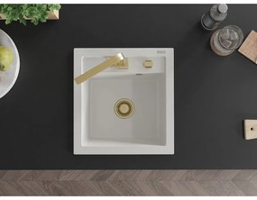 Mexen Vito, 1-komorový granitový drez 520x490x210 mm, zlatá batéria Rita, biela, 6503-20-670300-50