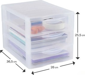 SUNDIS 2. akosť - Úložný box s 3 zásuvkami, transparentný, ORGAMIX A4 3T