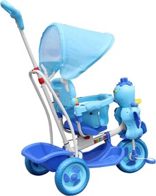 RAMIZ Detský 3-kolesový bicykel Duck Blue + zvuky + strecha + zábrana + opierka na nohy + rukoväť + úložný priestor