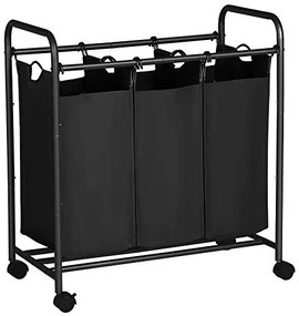 Kôš na prádlo, 3 odnímateľné priehradky, 81,5x77x41cm, čierny
