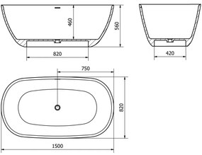 Mexen Como, voľne stojaca vaňa z konglomerátu 150 x 82 cm, betónová matná, 57311508261