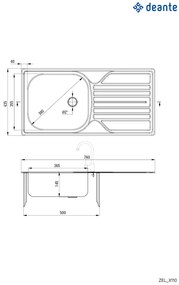 Deante Legato, nerezový drez na dosku 1-komorový Z/O 760x435x145 2" + sifón, vzor satyna, ZEL_0110