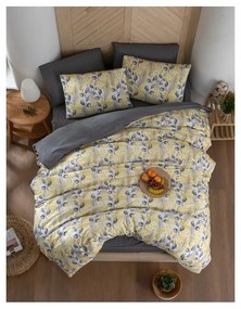 Žlto-sivé 4-dielne predĺžené obliečky na dvojlôžko s plachtou 200x220 cm Leaves – Mila Home