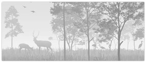 Obraz - Lúka s jeleňami (120x50 cm)