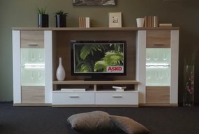 Obývacia stena Caracas Media, dub/biely lesk, s osvetlením