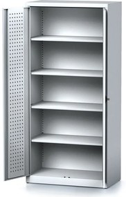 Policová dielenská skriňa 2-dverová MECHANIC, 4 police, 920 x 500 x 1950 mm, sivé dvere