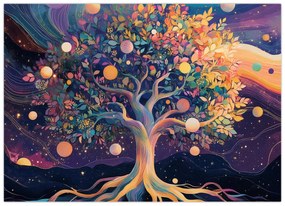 Sklenený obraz – Fialový strom plný energie (70x50 cm)