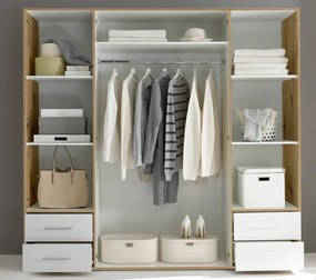 Šatníková skriňa Valencia, 206 cm, dub artisan/biela