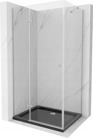 Mexen Roma, sprchový kút s krídlovými dverami 100 (dvere) x 80 (stena) cm, 6mm číre sklo, chrómový profil + slim sprchová vanička čierna + chrómový sifón, 854-100-080-01-00-4070