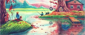 Obraz - Aquarel, Zátoka v horskej dedinke (120x50 cm)