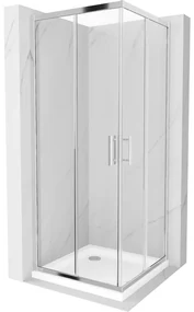Mexen Rio, štvorcový sprchovací kút s posuvnými dverami 70(dvere) x 70(dvere) x 190 cm, 6mm číre sklo, chrómový profil + biela sprchová vanička SLIM, 860-070-070-01-00-4010