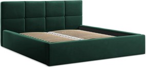Tmavozelená zamatová čalúnená dvojlôžková posteľ s úložným priestorom s roštom 140x200 cm Hiko – Makamii