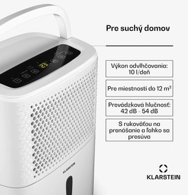 Klarstein DryFy 10L odvlhčovač, 10 l/deň, 12m², 80 m³/h, časovač, nádrž na vodu, mobilný