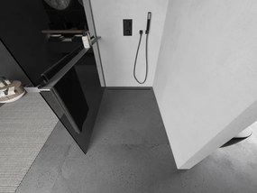 Mexen Kioto+, sprchová zástena Walk-In s poličkou a vešiakom 80 x 200 cm, 8mm šedé sklo, grafitový profil, 800-080-121-66-40