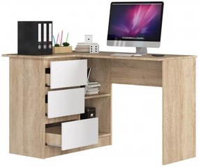 Rohový kancelársky stôl B16 124 cm ľavý, dub sonoma / biely