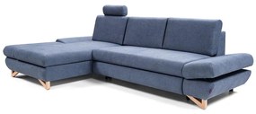 Rozkladacia rohová čalúnená sedacia súprava s úložným priestorom do tvaru L AVESTA ľavá modrá