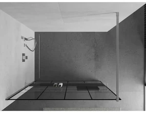 Mexen Kioto+, sprchová zástena s poličkou a držiakom na uteráky 130 x 200 cm, 8mm číre sklo vzor čierny rám, chrómový profil, 800-130-121-01-77