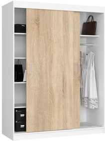 Šatníková skriňa s posuvnými dverami 150 cm CLP mono biela / sonoma