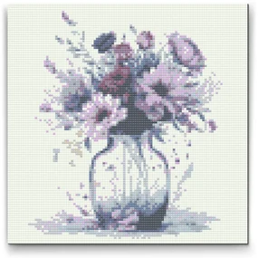Gario Diamantové maľovanie Fialové kvety v sklenenej váze Rozmery: 80 x 80 cm, Rámovanie: S vnútorným rámom, Diamanty: Okrúhle