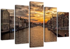 Obraz na plátně pětidílný Amsterdam River City - 100x70 cm