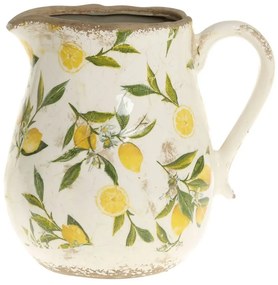 Béžový baňatý keramický džbán s citrónmi - 13*16 cm