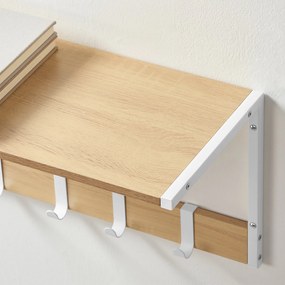Nástenné plávajúce poličky 2 ks, s háčikmi, 50 x 24,2 x 26,5 cm, dub a biela