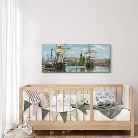 Obraz - Claude Monet, Ships Riding on the Seine at Rouen, reprodukcia (120x50 cm)