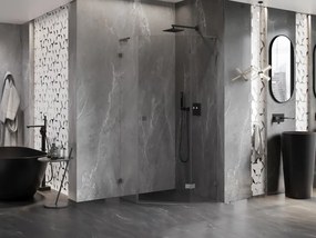 Mexen Lunar, L päťuholníkový sprchový kút s pravým sklonom 80 x 80 cm, 8mm číre sklo, grafitový profil, 831L-080P-080L-95-00-P