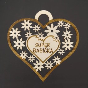 AMADEA Drevené srdce s textom "super babička", 7 cm, český výrobok