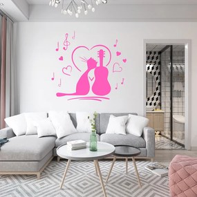Veselá Stena Samolepka Mačička milujúca hudbu Farba: oranžová, Veľkosť: 80 x 76 cm