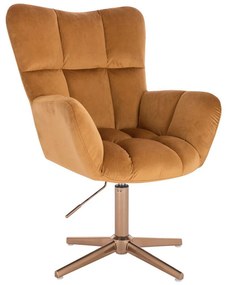 LuxuryForm DESIGN Otočné kreslo AURORA VELUR na zlatom kríži - medové