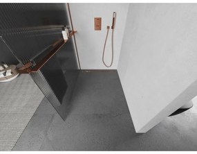 Mexen Kioto+ L, sprchová zástena Walk-In s poličkou a vešiakom 100 x 200 cm, 8mm sklo s rebrovým vzorom, ružové zlato profil, 800-100-123-60-09