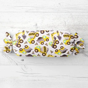 Biante Detský vankúš valec bonbon Sandra SA-291 Žlté stavebné autá na bielom 15x40 cm