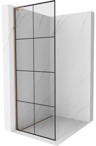 Mexen Kioto L, sprchová zástena Walk-In 70 x 200 cm, 8mm číre sklo čierny vzor, ružové zlato profil, 800-070-103-60-77