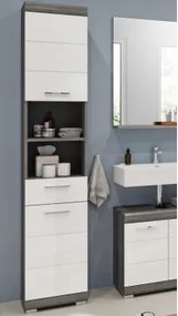 Vysoká kúpeľňová skrinka Scout, šedý dub/biela lesk%