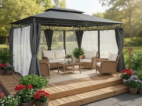 CH Tmavosivý záhradný altánok so závesmi a sieťkou Altana 3 x 4 m